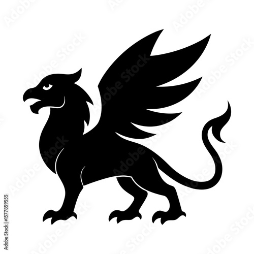 Heraldic griffin vector winged beast mythical creature design silhouette