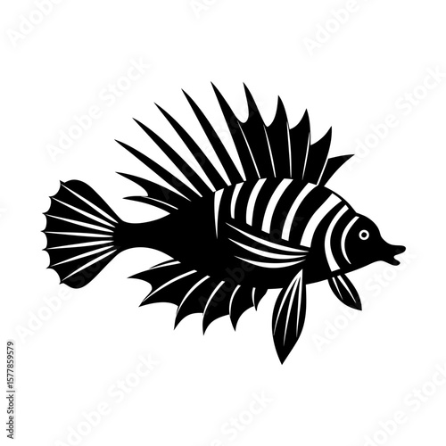 Exotic striped fish aquatic animal ocean life vector graphic silhouette
