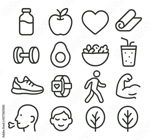Wellness collection of health and fitness icons. lifestyle and nutrition symbol set