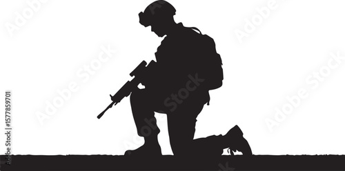 Soldier kneeling with rifle military weapon