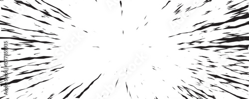 Explosion Speed Lines Background With Comic Style Motion Burst Effect In Black And White, Ideal For Manga, Anime, Action Scene, Pop Art Poster, Dynamic Design Or Comic Panel. Vector Illustration.