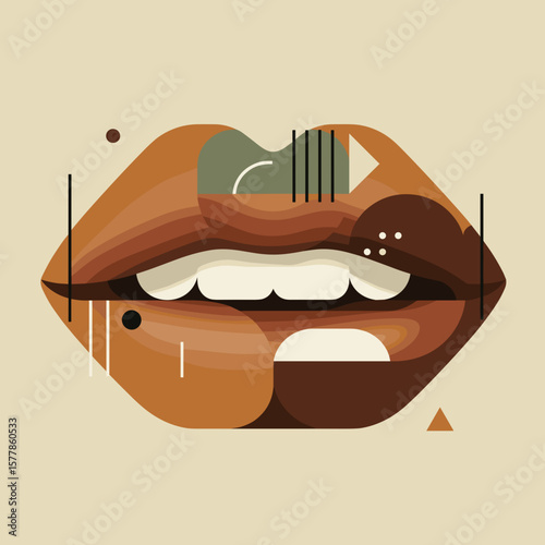 Abstract lips illustration with geometric shapes and warm colors  