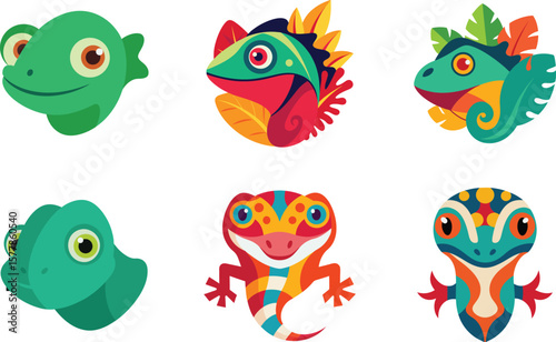 Chameleon Head Color Vector Illustration