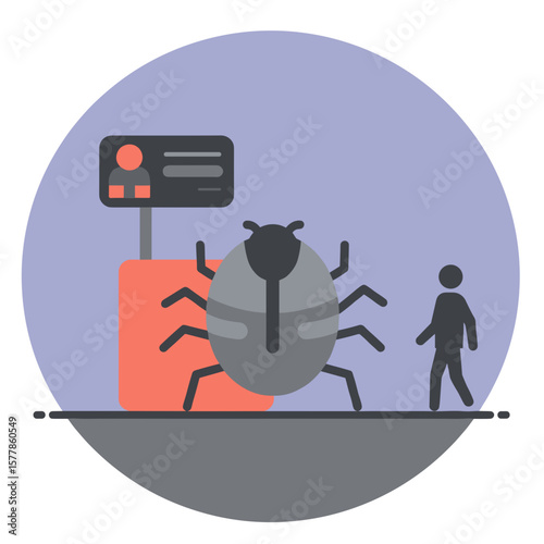 Tick insect approaching a person by an information sign in flat style  