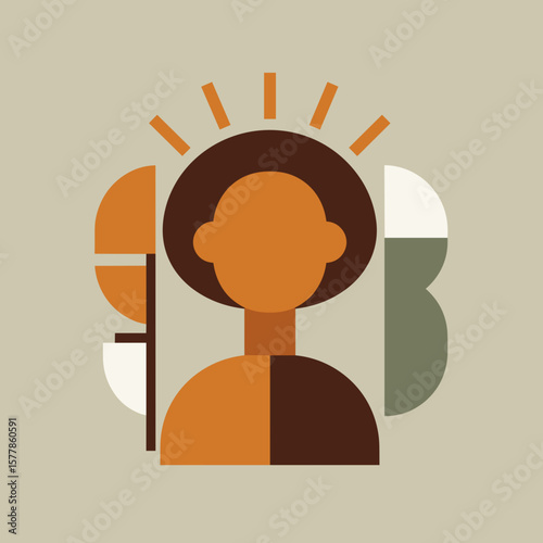 Abstract illustration of a person with geometric shapes and colors  