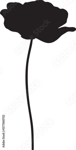 Silhouette of a Poppy Flower with Stem