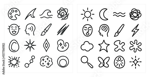 The first image shows a person with a paintbrush and a smile, likely representing creativity and happiness. The second image shows the same person with a paintbrush and a frown