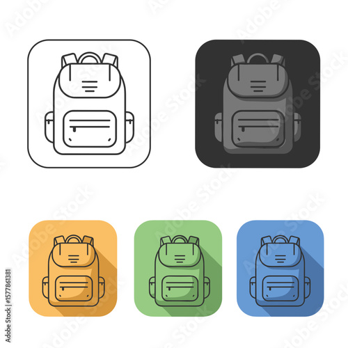 Backpack icons in various colors with flat design style  