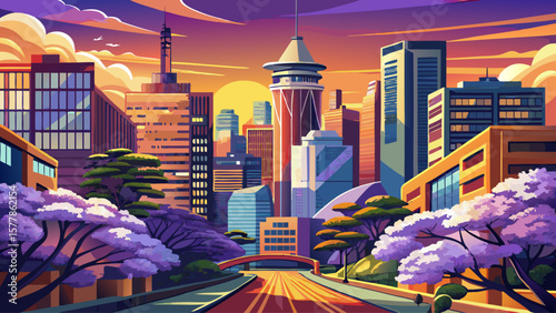 Johannesburg, South Africa – Skyscrapers, art murals, and jacaranda-lined streets reflect energy and culture. Urban beauty thrives beneath golden African sunlight in this dynamic metropolis.
