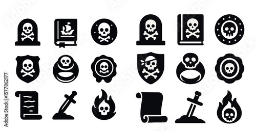 Variety of skull and crossbones icons, each with its own unique design
