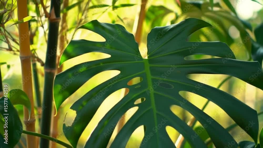 Slow Motion of Green Leaves Swaying Gently in the Wind