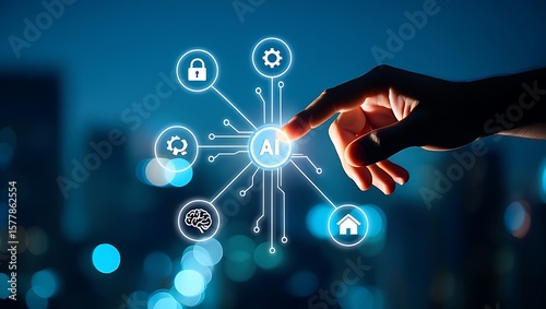 Wallpaper Mural Artificial intelligence concept with hand touching the AI icon, AI-powered automation of tasks and services in modern digital society Torontodigital.ca