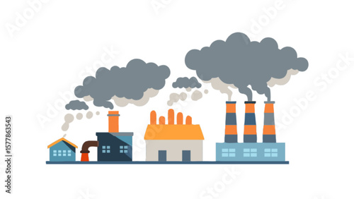 Illustration of industrial pollution with factories emitting smoke into the atmosphere concept vector