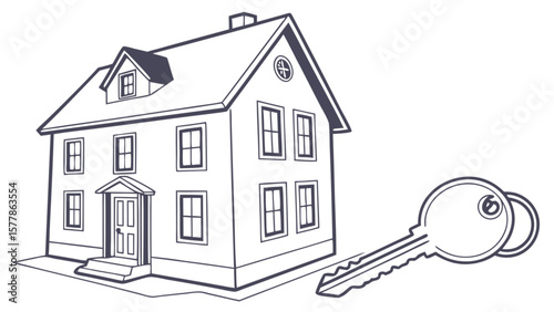 House and key illustration for real estate concept and home ownership vector graphic design element asset