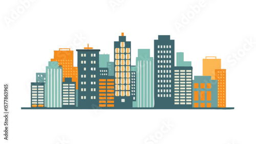 Cityscape illustration skyline urban buildings architecture design flat vector graphic background 100