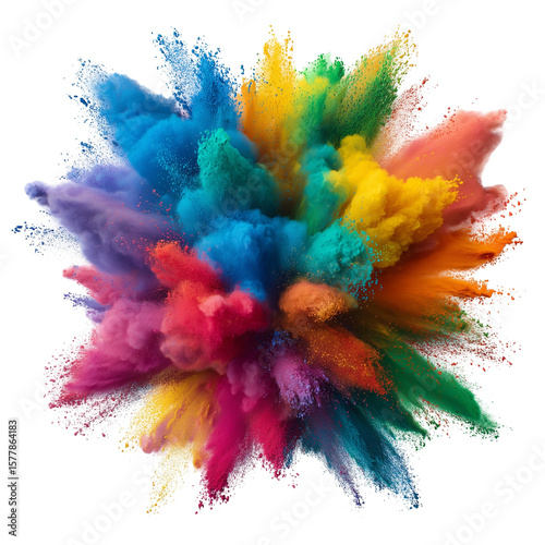 Colourful rainbow holi paint splash, color powder explosion isolated on transparent background
