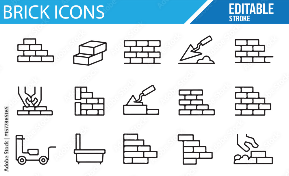 Fototapeta premium Minimalist Brickwork and Masonry Icons for Construction and Renovation