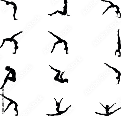 Gymnast Silhouette Set – Acrobat Poses Vector Collection on White Background