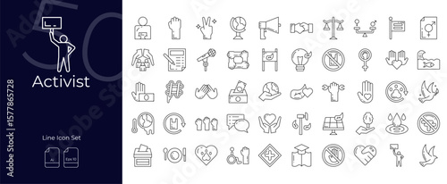 Activist Line Editable Icons set. Vector illustration in modern thin line style of Activist icons: peace, democracy, aspirations, etc