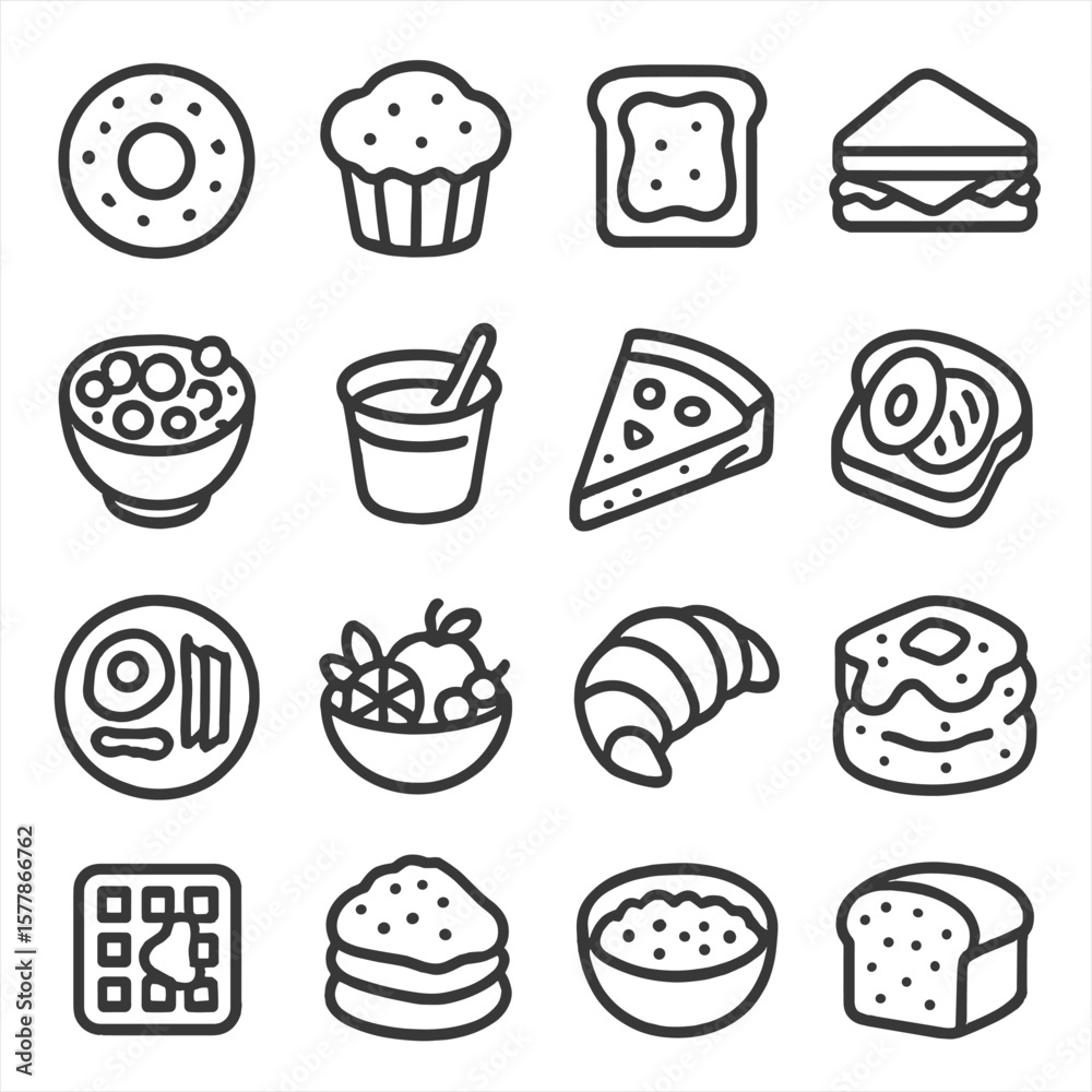 Collection of food items in a black and white style Collection of food items in a black and white style