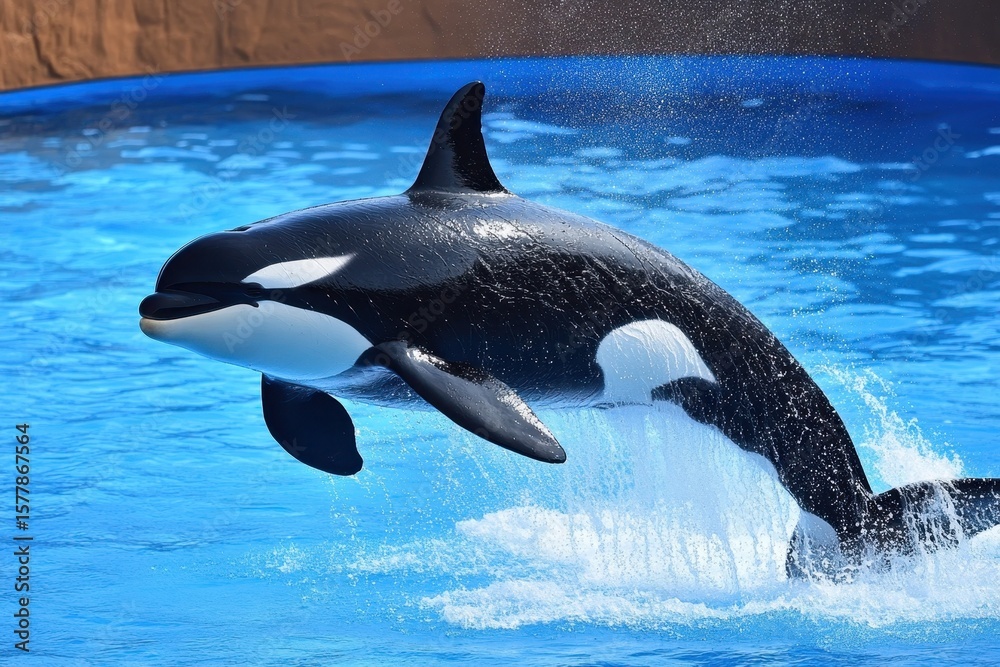 Fototapeta premium Killer whale orca swimming gracefully underwater in its natural habitat near the ocean floor, A Killer whale Orca underwater shot