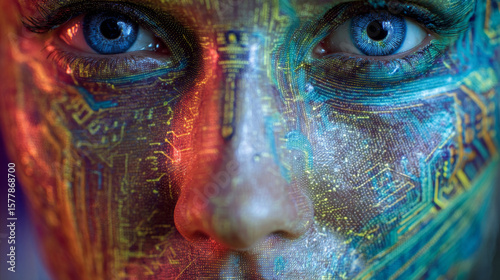 Ai human face digital art futuristic technology artificial intelligence cybernetic woman portrait