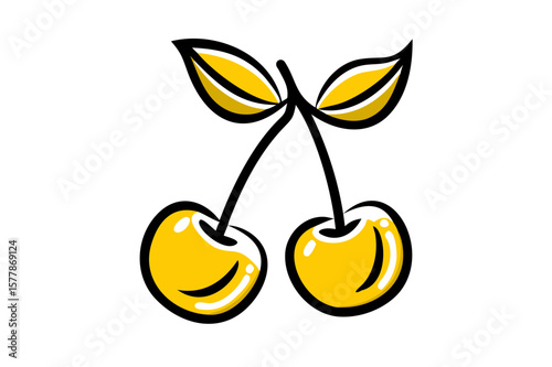 Two vibrant red cherries connected by a shared stem and leaf on a white background, representing freshness, sweetness, and healthy snacking. Perfect for summer and nature vibes.

