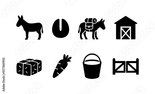 Farm animal silhouette set featuring donkeys and farm elements