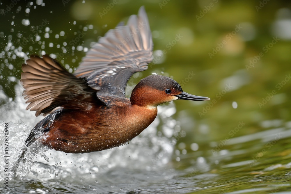 Obraz premium Little grebe diving into water creating splashes while catching prey in serene habitat, Little grebe Tachybaptus ruficollis The bird dives into the water Slow motion