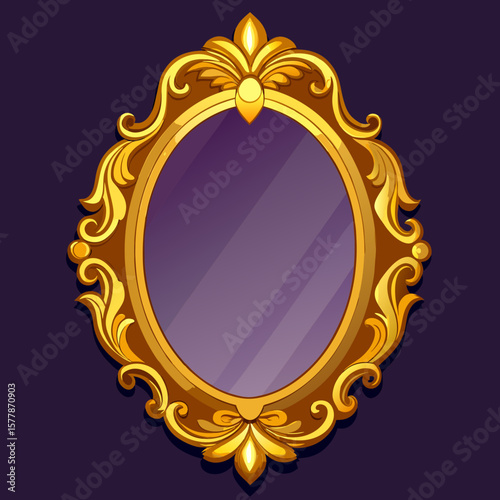 Ornate golden mirror with a decorative frame on dark background  