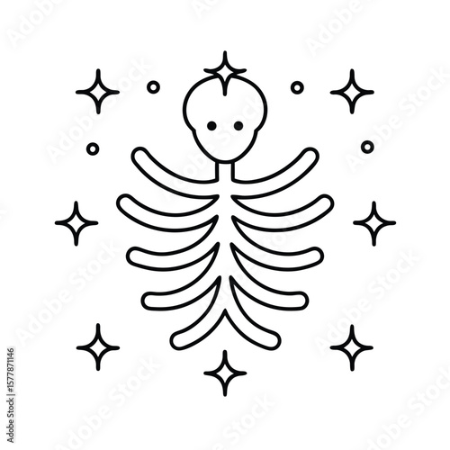 Creepy Cute Skeleton Torso Coloring Page  Halloween Outline Design Vector Illustration.