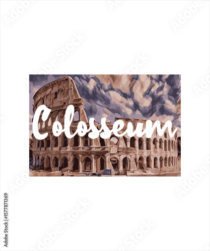 Colosseum Rome Vintage Typography T-shirt Design, Italy Landmark Travel Vector Illustration