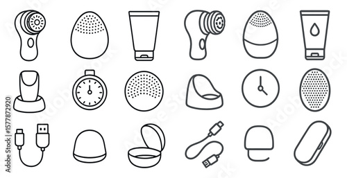 Collection of various beauty and grooming products, including a hair dryer, a brush, and a clock