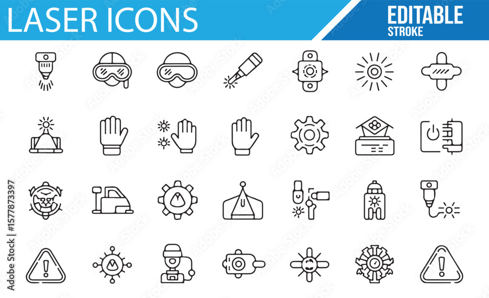 Fototapeta premium Collection of Laser Cutting and Equipment Icons for Technology Projects