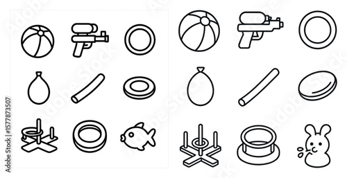 The image is a collection of various objects, including a Frisbee, a ball, a gun, and a fish. The objects are arranged in a grid, with some overlapping each other