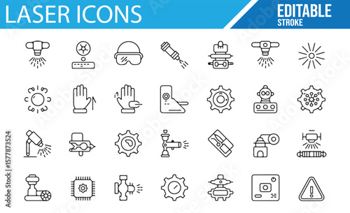 Icon Set of Laser Tools and Equipment for High-tech and Engineering Use