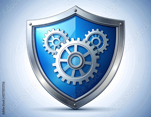 A powerful, abstract image of interlocking gears within a metallic shield, symbolizing military coordination and strategy.