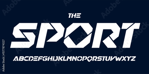 Stencil sport alphabet, sharp digital bold slanted italic letter set, bold geometric font for space game logo, speed AI headline, dynamic typography, modern future space app design. Vector typeset