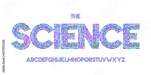 Science technology font, futuristic alphabet for scientific headline, medical digital product logo, display device typography, app UI typographic design. Modern vector typeset.