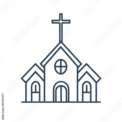 Church Building Outline With Cross On Top modern christian trample logo isolated on a transparent background