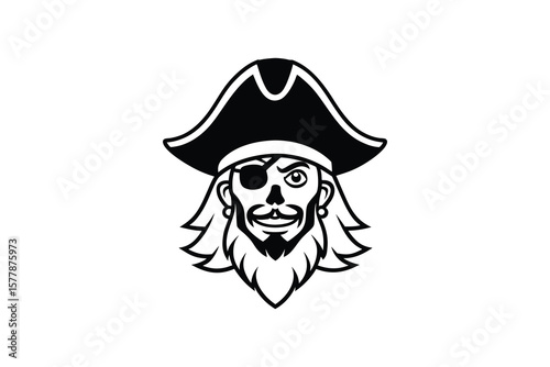 Cartoon Pirate Captain Head Silhouette with Triangular Hat