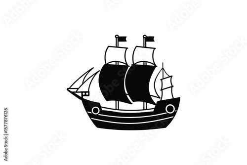 Classic Sailing Ship Silhouette Illustration Vector Graphic