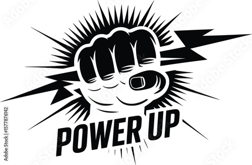 Power Up Fist Lightning Bolt Icon Vector Illustration.

