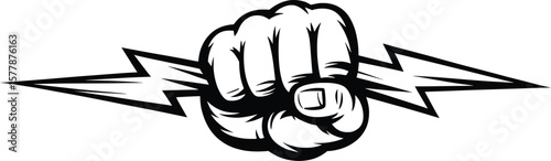 Punch Fist with Lightning Bolt Silhouette, Power, Strength, and Energy Icon.
