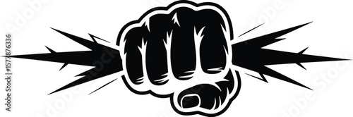 Punch Fist with Lightning Bolt Silhouette, Power, Strength, and Energy Icon.

