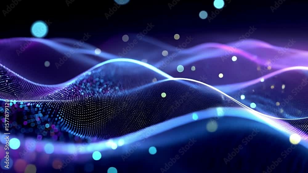 Abstract digital wave background animation with glowing particles and light effects