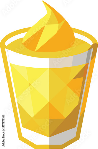 Plant Based Protein Alternatives Delicious Golden Yellow Cocktail in a Short Glass with Whipped Cream Topping, Low Polygonal Style Illustration