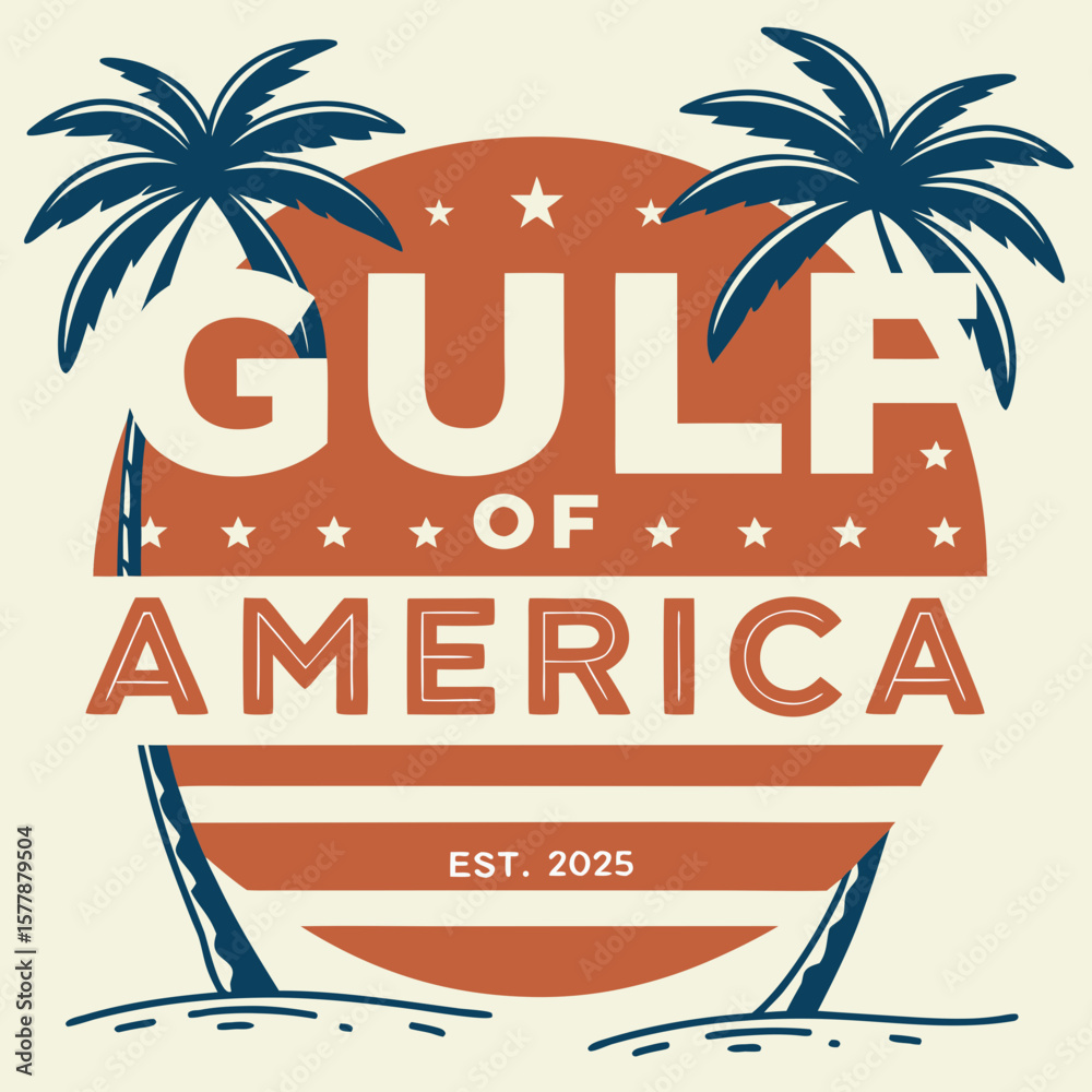 Fototapeta premium Vintage Gulf of America Beach Sunset Logo with Palm Trees