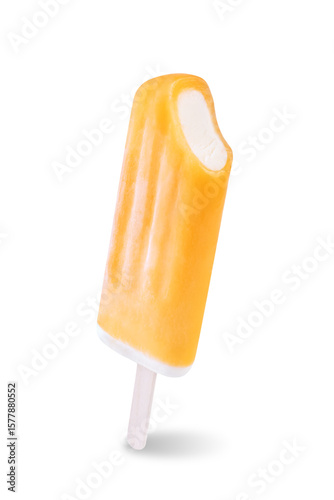 Orange fruit vanilla ice cream stick on a white isolated background