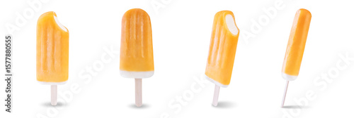 Orange fruit vanilla ice cream stick on a white isolated background